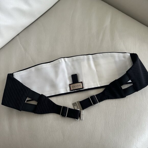 NEW GUCCI SILK CUMMERBUND Black Sz M 100% Authentic Made In Italy GG - Picture 4 of 8